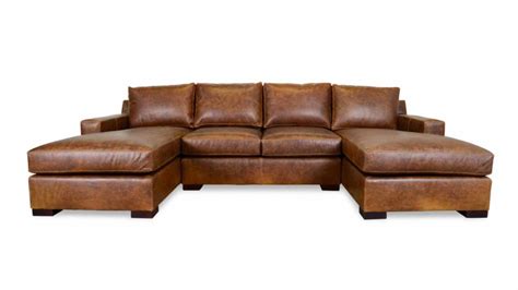 Durham Double Chaise U-Shaped Transitional Leather Sectional