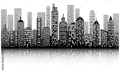 Modern city skyline with shadow, building silhouette in night Stock Vector | Adobe Stock