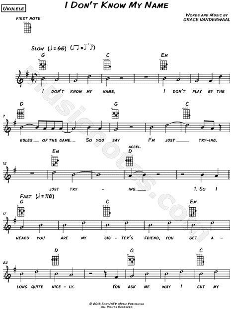 Grace VanderWaal "I Don't Know My Name" Sheet Music in G Major (transposable) - Download & Print ...