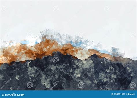 Abstract Mountain Range Watercolor Painting in Blue, Digital Ill Stock ...