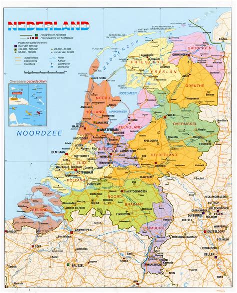 Detailed political and administrative map of Netherlands with roads, cities and airports ...