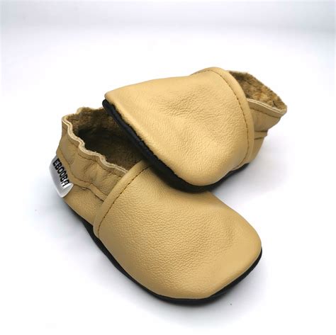 Yellow Soft Sole Leather Baby Shoes / Infant Handmade Perforated ...