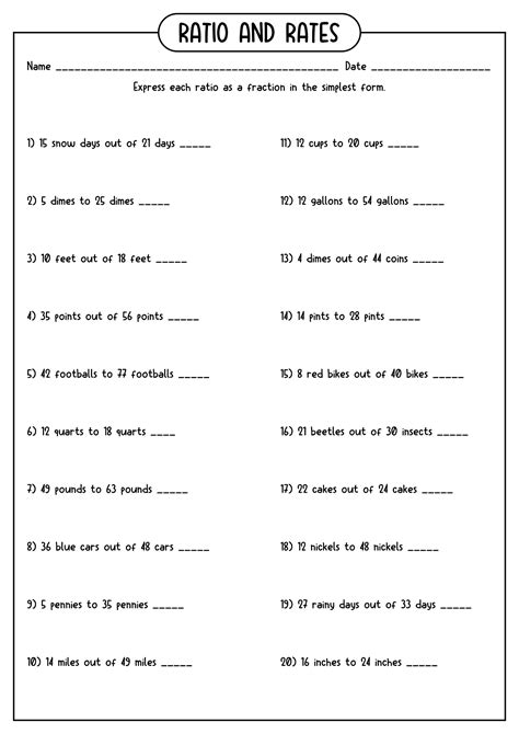 Grade 6 Math Rate And Ratio Worksheets