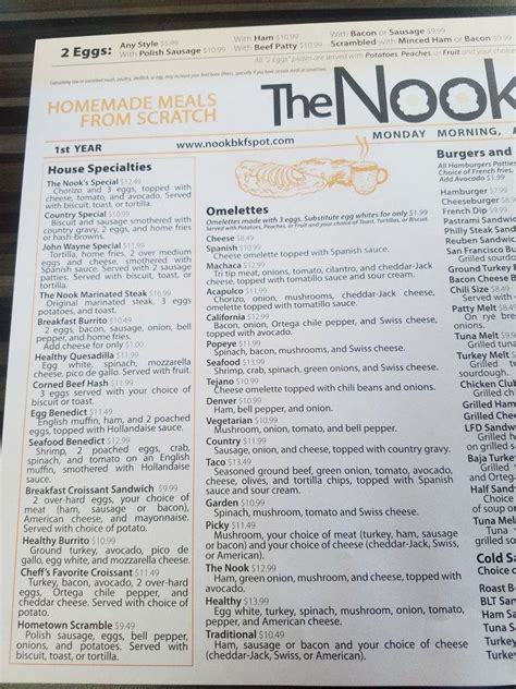 Menu at The Nook Breakfast Spot restaurant, Lomita