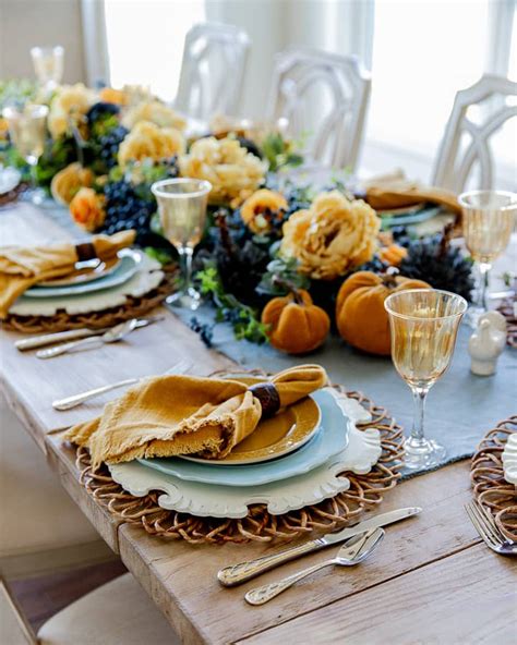 Thanksgiving Table Decor in Blue and Yellow - Home With Holly J