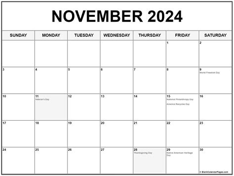 November 2024 Calendar With Holidays