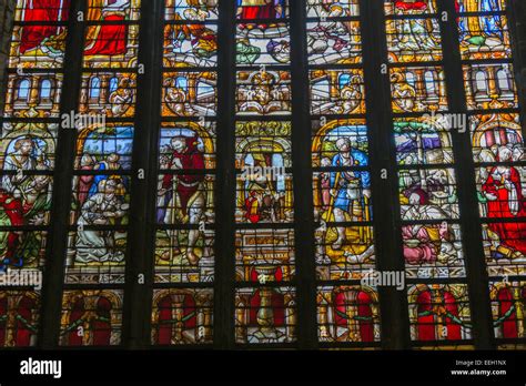 Stained glass window in cathedral of Notre Dame de Tournai, Wallonia ...