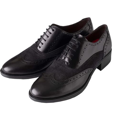 Black Leather and Suede Patterned Brogue Shoes | Cordings