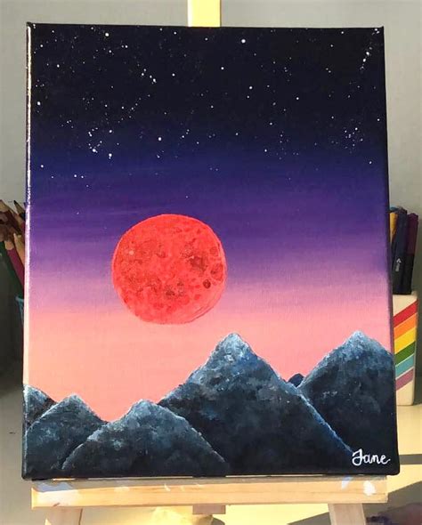 We love a red moon. ️ . . . #acrylicpainting #acrylic #acrylics #moon # ...