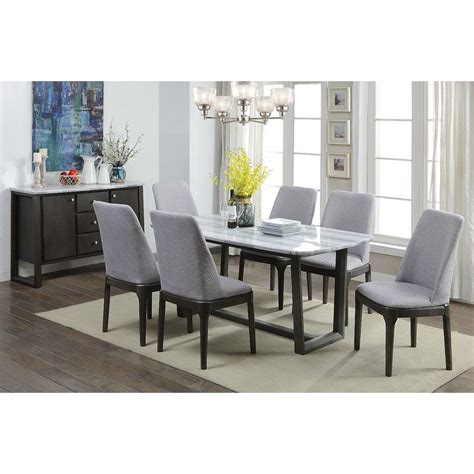 Beckles 7 Piece Dining Set Marble Top Dining Table, Solid Wood Dining Set, 7 Piece Dining Set ...