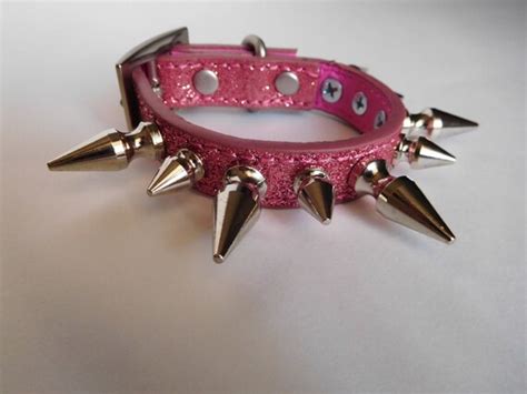 Pink glitter spiked punk bracelet