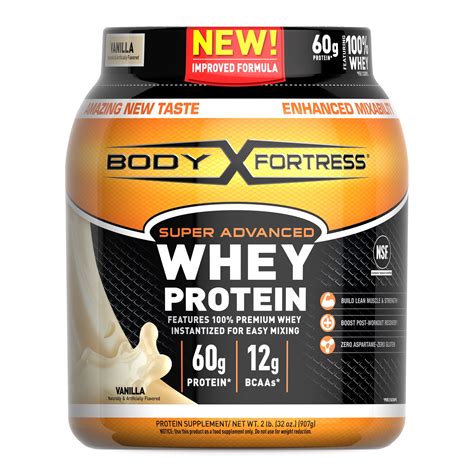 Body Fortress Super Advanced Whey Protein Powder, Vanilla, 60g Protein ...