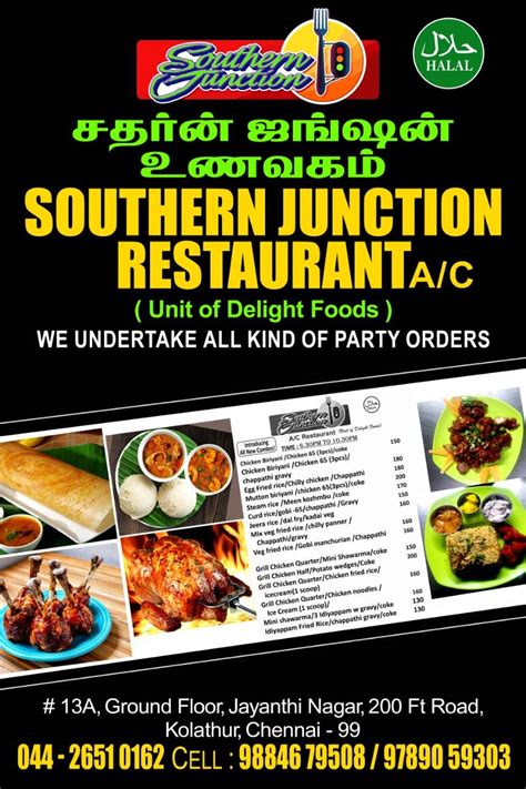 Menu at southern junction restaurant, Chennai