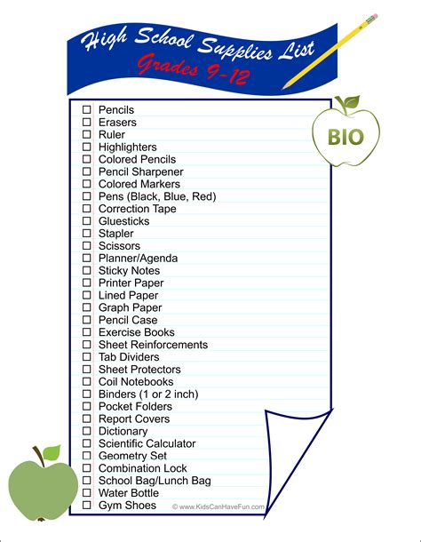 Creative Prep: High School Supplies List to help you keep track of what ...