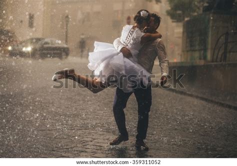 Wedding Couple Dancing Rain Stock Photo (Edit Now) 359311052