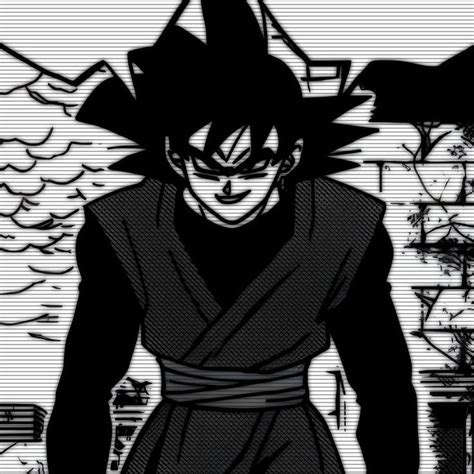 a black and white image of gohan with his hands on his hips, standing in front of a wall