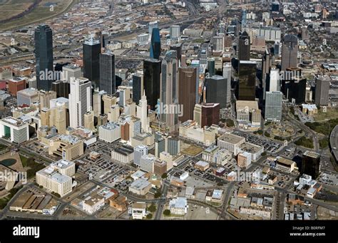 aerial above Dallas Texas skyline from southeast Stock Photo - Alamy