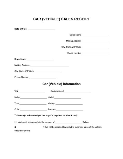 Free Car Sale Receipt Template