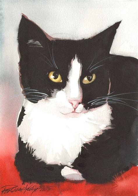 Watercolor cat, Tuxedo cat art, Kitten drawing