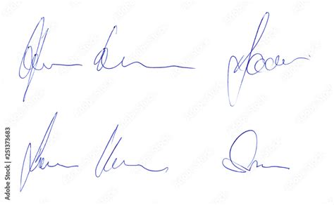 Handwritten signature concept of signed document with ballpoint pen isolated on white background ...