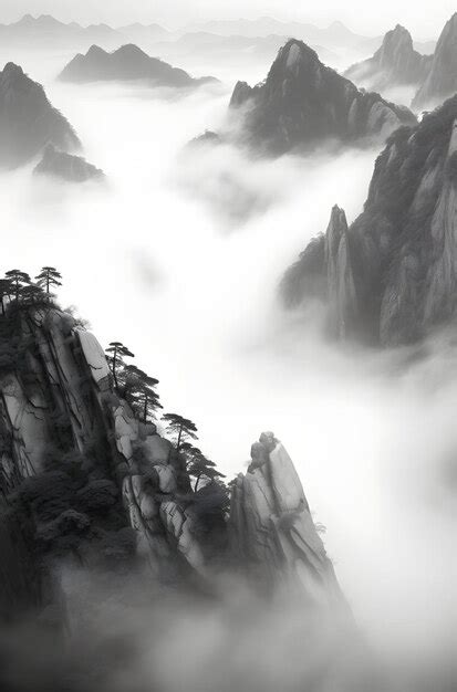 Premium Photo | Black and white mountain landscape