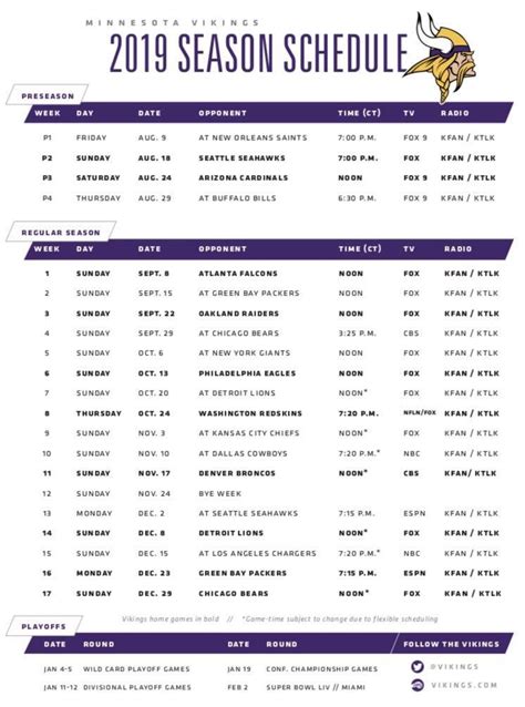 Vikings Printable Schedule