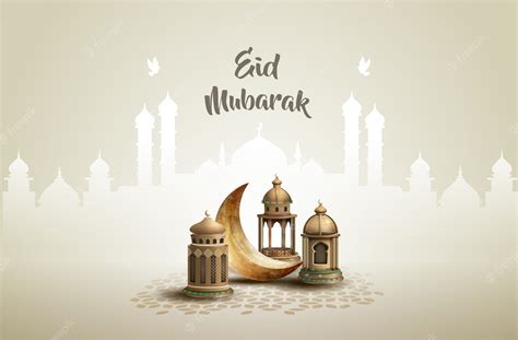 Premium Vector | Islamic greeting eid mubarak card design with ...