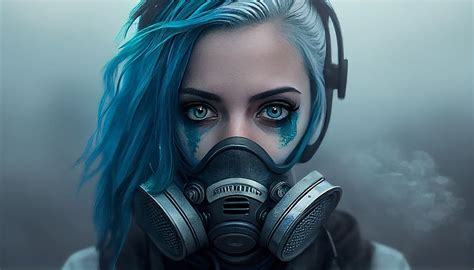 Wallpaper Woman In Gas Mask Blue Hair Desktop Wallpaper Hd Image | The Best Porn Website