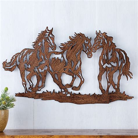 Galloping Wild Horse Trio Metal Wall Art | Collections Etc.