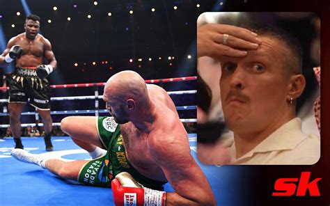 Oleksandr Usyk's expression of utter shock as Tyson Fury gets dropped by Francis Ngannou [VIDEO]