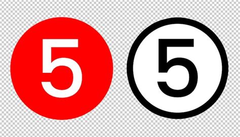 Premium PSD | Red number 5 icon template transparent red circle number ...