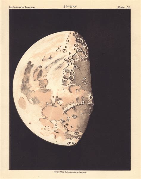 Phases of the Moon - 9th day by Robert Ball. Astronomy 1892 old antique map