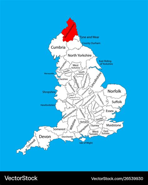 Northumberland county map north east england uk Vector Image