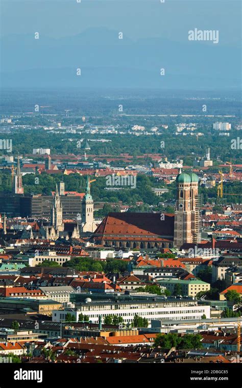 Aerial view of Munich center from Olympiaturm (Olympic Tower). Munich ...