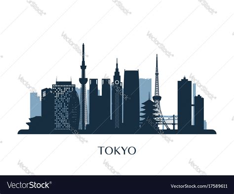 Tokyo skyline monochrome silhouette Royalty Free Vector