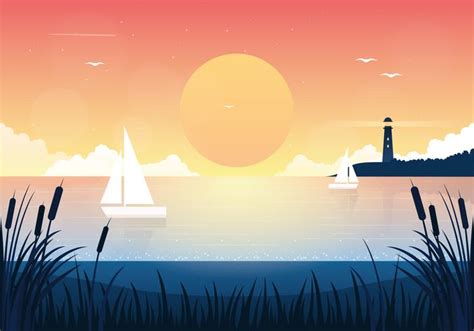 Vector Sunset Landscape Illustration 208566 Vector Art at Vecteezy