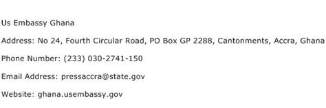 Us Embassy Ghana Address, Contact Number of Us Embassy Ghana