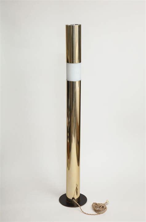 Modernist Brass and Etched Glass Cylinder Floor Lamp For Sale at 1stDibs