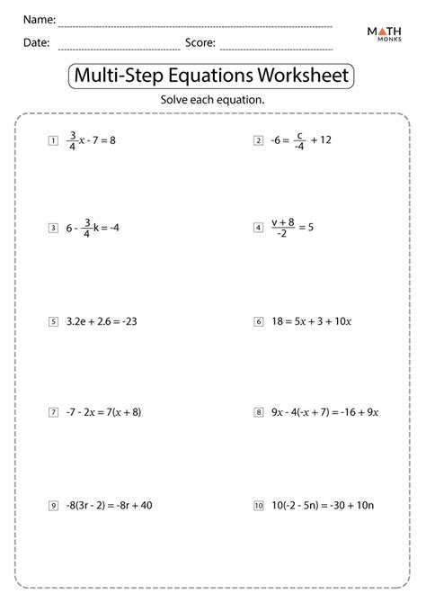 42 multi step algebra equations worksheet - Worksheet Online