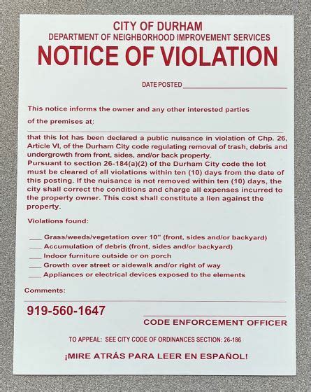 Notice of Violation | Durham, NC