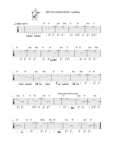 I Bet On Losing Dogs (Mitski) guitar melody/lead Sheet music for Guitar ...