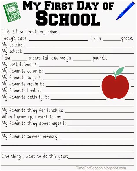 Back To School Interviews - Free Printable | School worksheets, First day of school activities ...