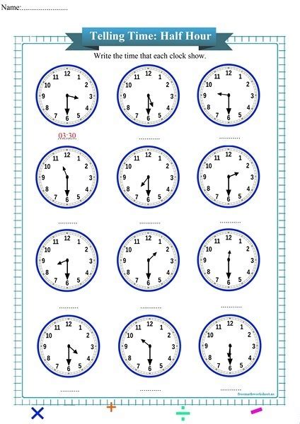 Telling Time Half Hour Worksheets - Worksheets Master