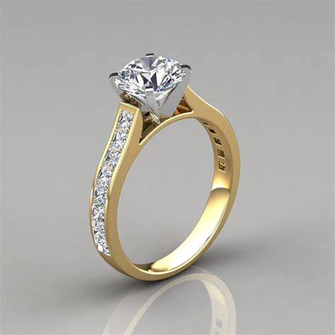 Princess Cut Side Stones Channel Set Moissanite Engagement Ring