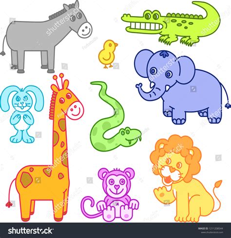 Cartoon Drawing Zoo Animals Wild Animals: เวกเตอร์สต็อก (ปลอดค่า ...