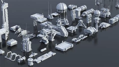 3D model Scifi building dressing kitbash pack VR / AR / low-poly | CGTrader