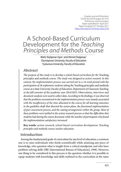 (PDF) A School-Based Curriculum Development for the Teaching Principles and Methods Course