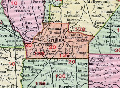 Spalding County, Georgia, 1911, Map, Griffin, Experiment, Sunnyside ...