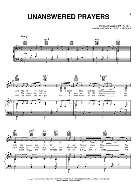 Buy "Unanswered Prayers" Sheet Music by Garth Brooks for Piano/Vocal/Chords