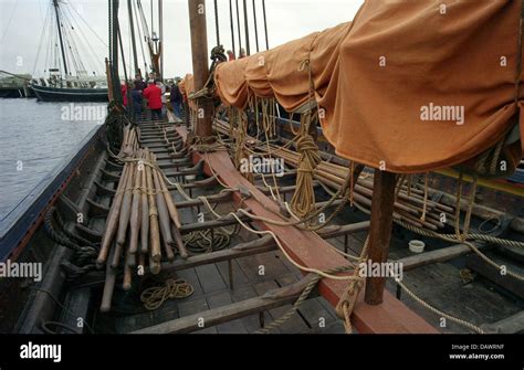 The reconstruction of viking long ship 'Skuldelev 2' named Stock Photo ...